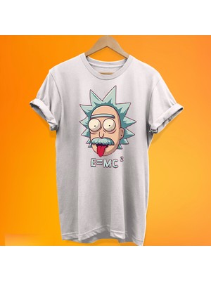 Remonz Rick Einstein Baskılı %100 Pamuk Oversize T-Shirt Büyük Beden Tişört