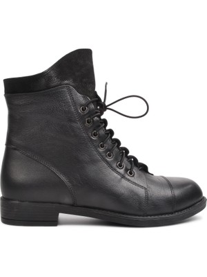 Ayakmod 502 Siyah Hakiki Deri Fermuarlı Kadın Bot