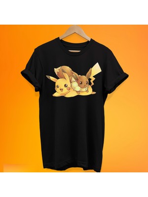 Remonz Pikachu Eve Baskılı %100 Pamuk Oversize T-Shirt Büyük Beden Tişört