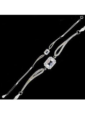 925 Gümüş Pırlanta Tasarımlı Baget 925 Ayar Gümüş Bileklik