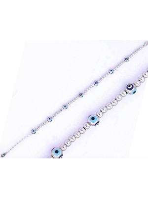 925 Gümüş Toplu Nazarlı 925 Ayar Gümüş Bileklik