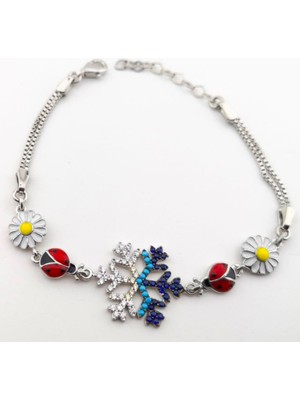 925 Gümüş Kar Taneli Papatya 925 Ayar Gümüş Bileklik