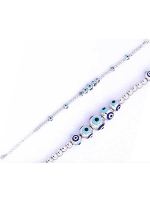 925 Gümüş Toplu Nazarlı 925 Ayar Gümüş Bileklik