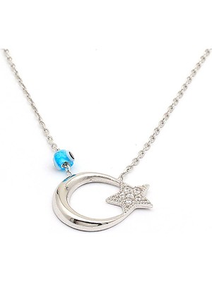 925 Gümüş Ay Yıldız 925 Ayar Gümüş Kolye