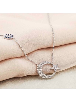 925 Gümüş Ay Yıldız 925 Ayar Gümüş Kolye