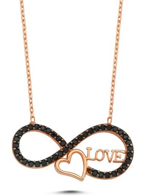 925 Gümüş Sonsuzluk Kalp ve Love 925 Ayar Gümüş Kolye