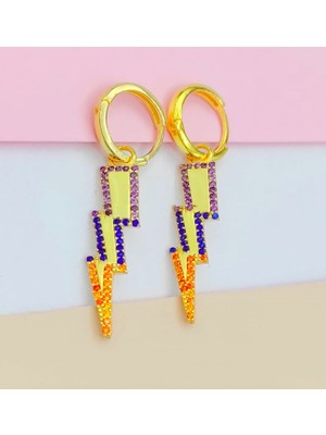 925 Gümüş Mix Taşlı Şimşek 925 Ayar Gümüş Küpe