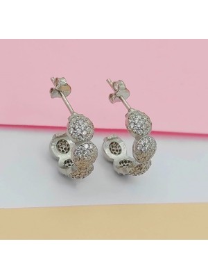 925 Gümüş Taşlı Halka 925 Ayar Gümüş Küpe