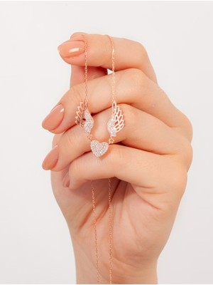 925 Gümüş Melek Kanatlı Kalp 925 Ayar Gümüş Kolye