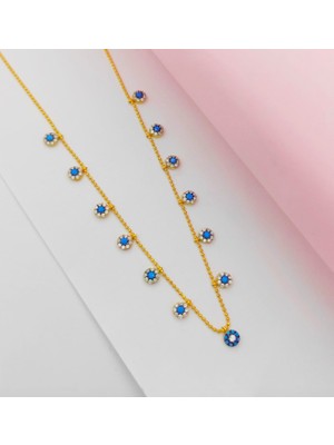 MONAROZA  Mavi Taşlı Gold 925 Ayar Gümüş Kolye