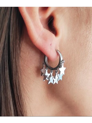 925 Gümüş Yıldız Halka 925 Ayar Gümüş Küpe