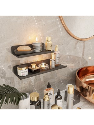 Lamizon Banyo Rafı Banyo Düzenleyici Organizer Siyah Metal Tasarım 2'li Set