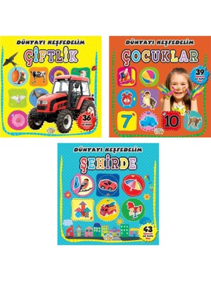 0-6 Yaş Yayınları Dünyayı Keşfedelim Serisi Çiftlik + Çocuklar + Şehirde / 3 Kitap Set / 0-6 Yaş / Okul Öncesi / Keşif - Bulmaca <br>