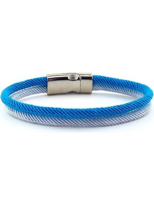 Solfera Mavi Gri Iki Sıralı Metal Mıknatıs Erkek  Bileklik