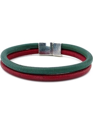 Solfera Bordo Yeşil  Deri Metal Mıknatıs  Bileklik