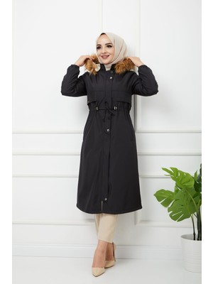 Vibeys Collection Siyah Içi Kürkü ve Su Geçirmez Bayan Kışlık Mont&kaban