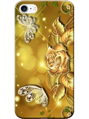 Hesaplı Dünya Apple iPhone 6 Plus Kılıf Gül ve Kelebek Baskılı Esnek TPU Silikon