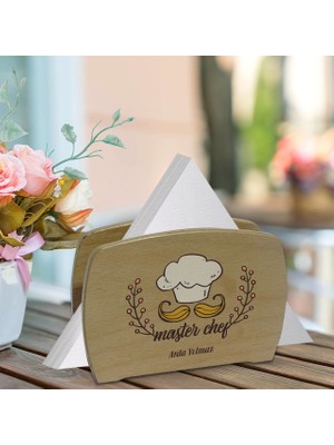 BK Kişiye Özel Master Chef Tasarımlı Lüks Ahşap Peçetelik-12