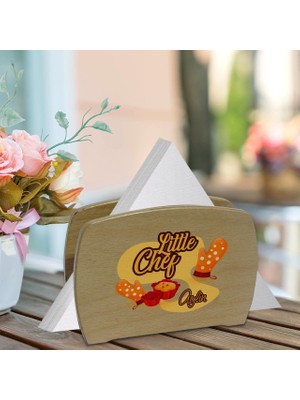 BK Kişiye Özel Little Chef Tasarımlı Lüks Ahşap Peçetelik-2
