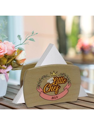 BK Kişiye Özel Little Chef Tasarımlı Lüks Ahşap Peçetelik-3