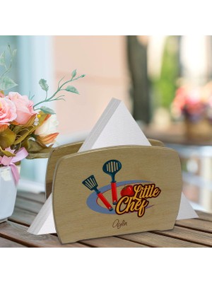 BK Kişiye Özel Little Chef Tasarımlı Lüks Ahşap Peçetelik-1