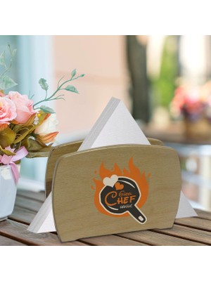BK Kişiye Özel Güzel Chef Tasarımlı Lüks Ahşap Peçetelik-6