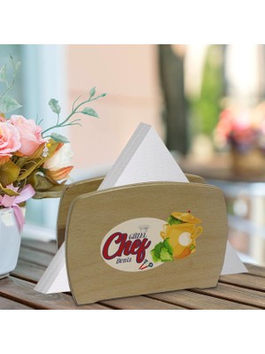 BK Kişiye Özel Güzel Chef Tasarımlı Lüks Ahşap Peçetelik-3