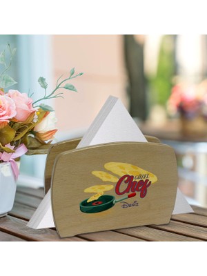 BK Kişiye Özel Güzel Chef Tasarımlı Lüks Ahşap Peçetelik-2