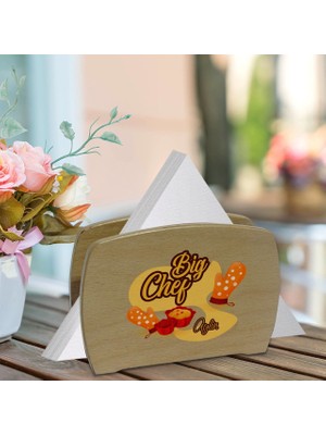 BK Kişiye Özel Big Chef Tasarımlı Lüks Ahşap Peçetelik-2