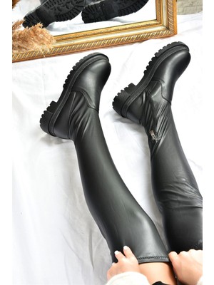 Fox Shoes Siyah Streç Diz Üstü Kadın Çizme L670125309