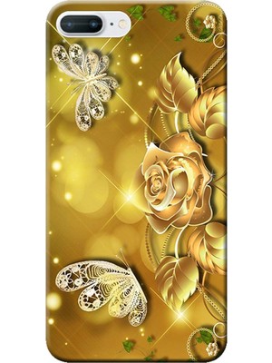 Hesaplı Dünya Apple iPhone 8 Plus Kılıf Gül ve Kelebek Baskılı Esnek TPU Silikon