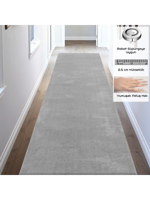 Payidar Yıkanabilir Post Peluş 80 x 300 cm 4007 Duman Gri Kaymaz Taban Kesme Yolluk Halı