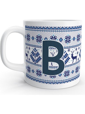 Rock'n Fox B Harfi Kış Nostaljisi Yılbaşı Noel Örgü Tasarım  Harfli Kupa Bardak