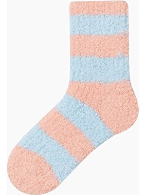 Bross Peluş Renkli Çizgili Kadın Çorabı
