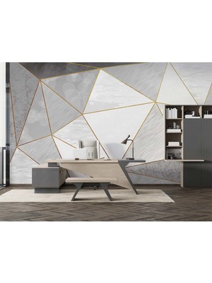 Özel Duvarlar Beyaz Gri Geometrik Desenli 3D Duvar Kağıdı