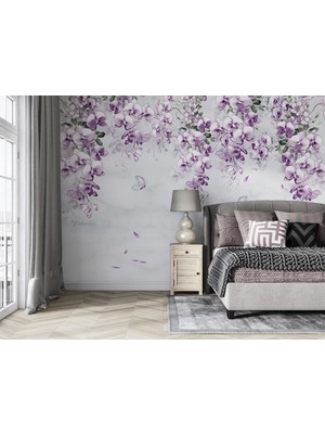 Özel Duvarlar Mor Beyaz Çiçekler Duvar Kağıdı