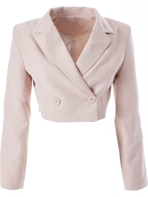 Quzu Kruvaze Crop Blazer Ceket Taş