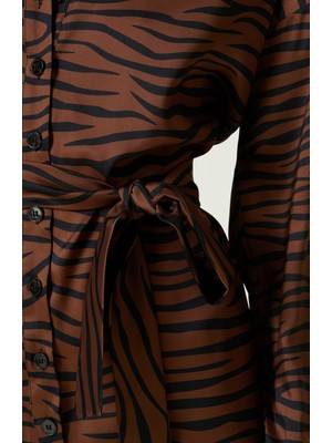 Network Regular Fit Camel Siyah Zebra Desenli Mini Elbise