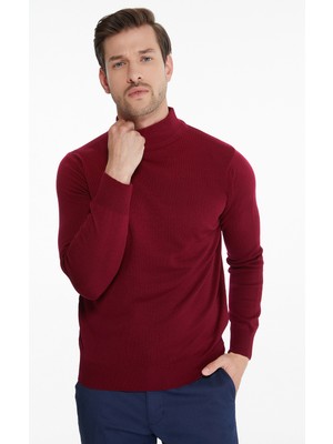Hatemoğlu Erkek Bordo Regular Fit Yarım Balıkçı Triko Kazak