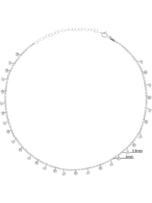 Coşar Silver Zirkon Taşlı Pırlanta Montür Gümüş Rengi Kaplama Kalpli Sıralı Taşlı Gümüş Kolye