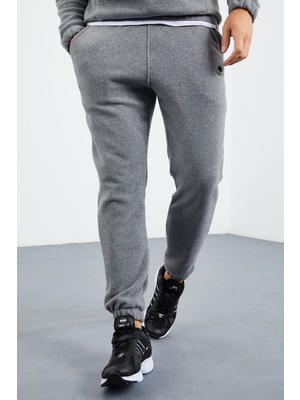 Tommy Life  Gri Melanj Erkek Yarım Fermuar Dik Yaka Lastik Paça Polar Eşofman Takımı - 85159
