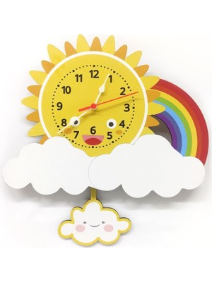 Cajuart Sallanan Sarkaçlı Ahşap Bulut Çocuk Odası Duvar Saati