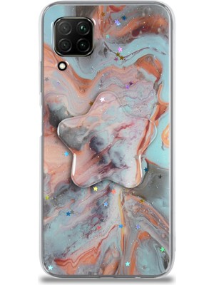 Case World Caseworld Huawei P40 Lite Kapak Mermer Desenli Pop Socketli Silikon Kılıf - Mercan