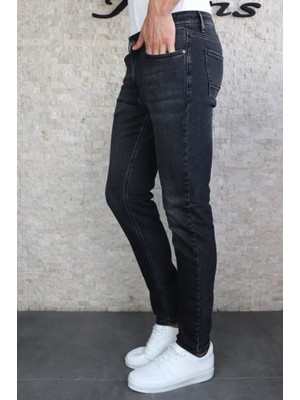 Hlt Jeans Erkek Taşlamalı Siyah Slim Fit Esnek Likralı Denim Jeans Kot Pantolon HLTHE001971