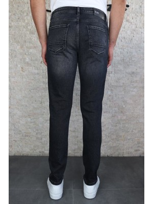 Hlt Jeans Erkek Taşlamalı Siyah Slim Fit Esnek Likralı Denim Jeans Kot Pantolon HLTHE001971