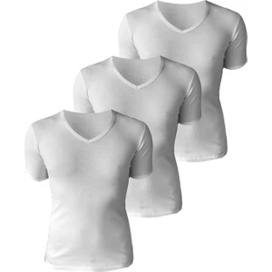 josejuan 3'lü Erkek Atlet Yarım Kollu V Yaka %100 Pamuk Ribana 3206