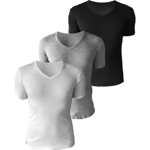 josejuan 3'lü Erkek Atlet Yarım Kollu V Yaka %100 Pamuk Ribana 3206