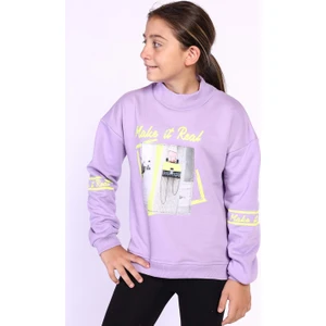 Toontoy Kids Toontoy Kız Çocuk Baskılı Taş Işlemeli Balıkçı Yaka Sweatshirt