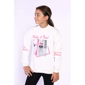 Toontoy Kids Toontoy Kız Çocuk Baskılı Taş Işlemeli Balıkçı Yaka Sweatshirt