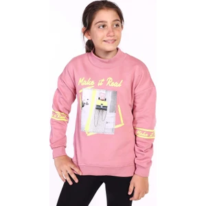 Toontoy Kids Toontoy Kız Çocuk Baskılı Taş Işlemeli Balıkçı Yaka Sweatshirt